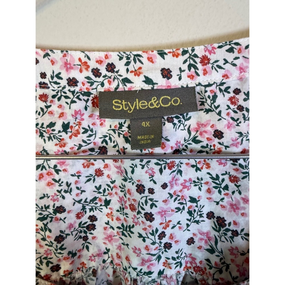 Style & Co Womens Blouse Floral Cotton White Pink 4X - Picture 2 of 8